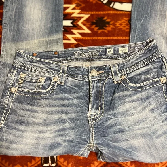 Miss Me Women's Blue Straight Leg Jeans - Picture 4 of 11